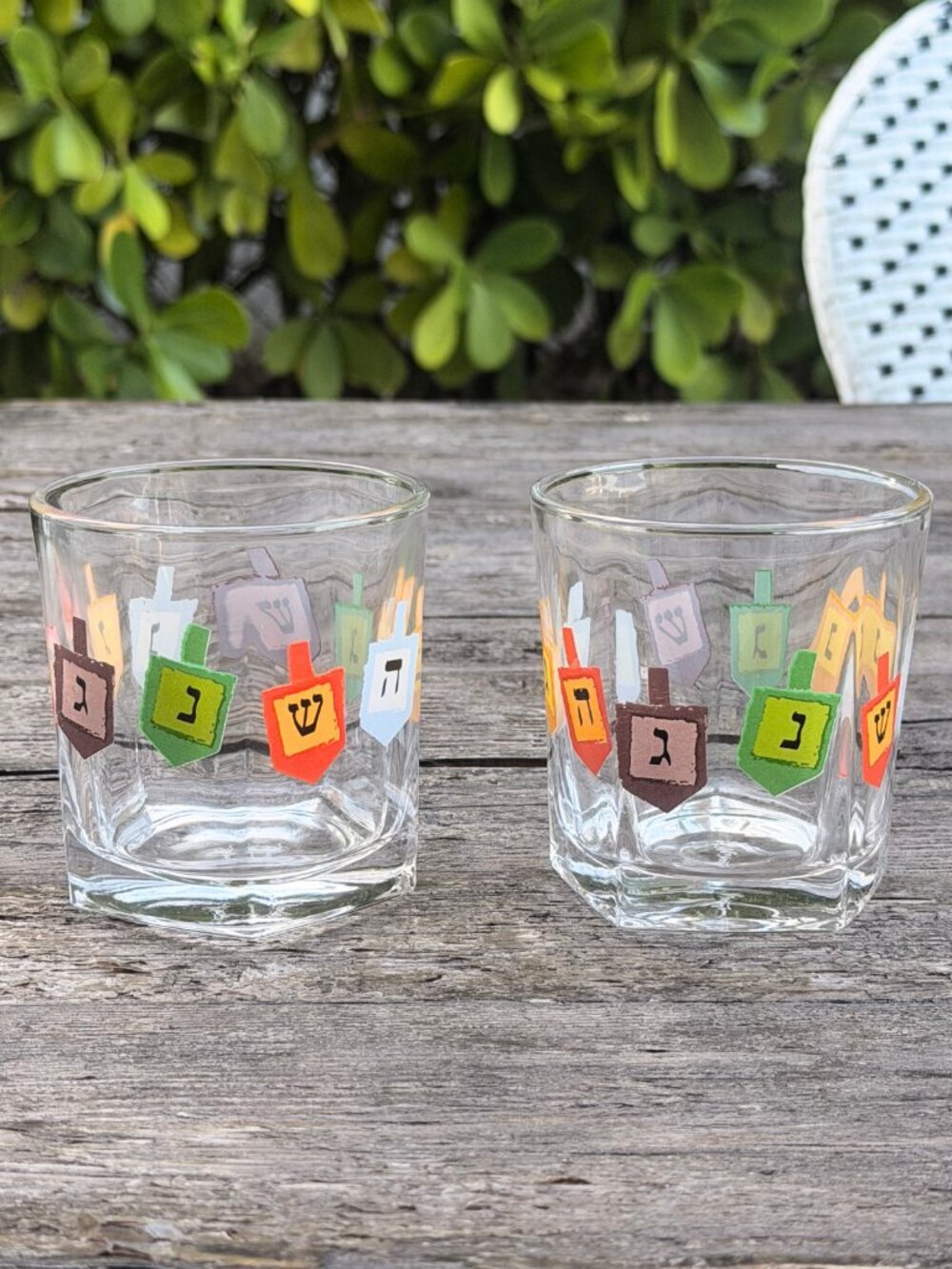 Miracle Hanukkah Dreidel Retro Set of 2 Double Rocks Old Fashioned Glasses